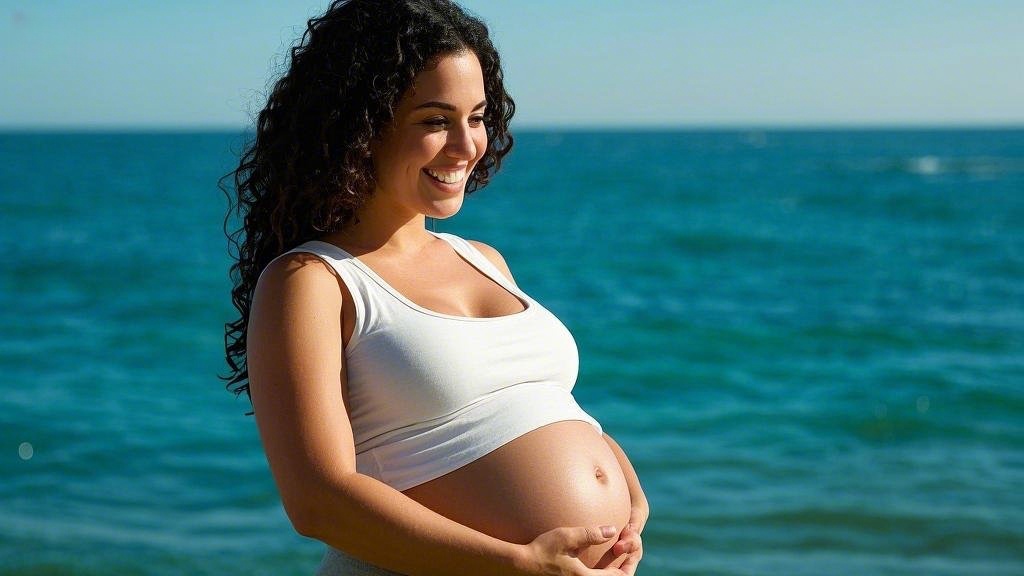 Joyful surrogate mother smiling at the beach in Houston, TX.