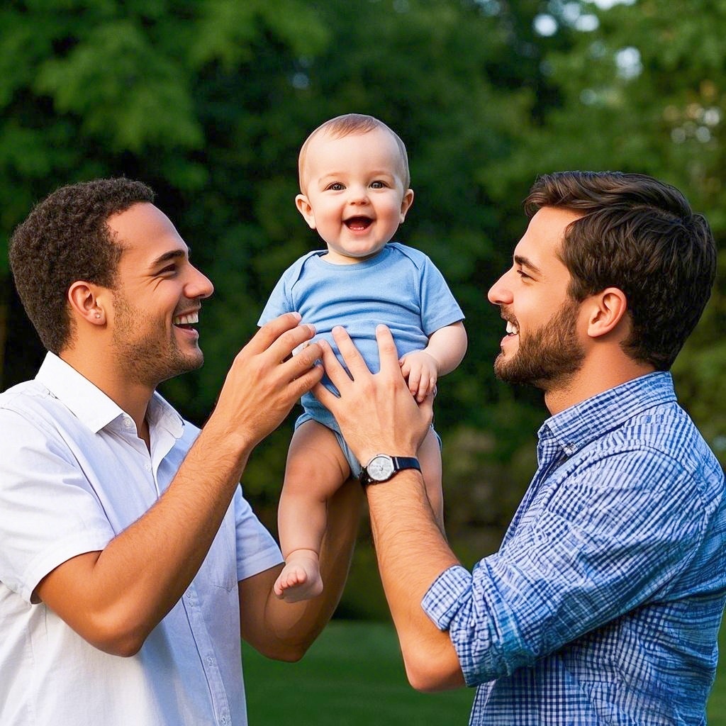 LGBTQ+ parents holding their baby with love – Houston Surrogacy supports diverse families.