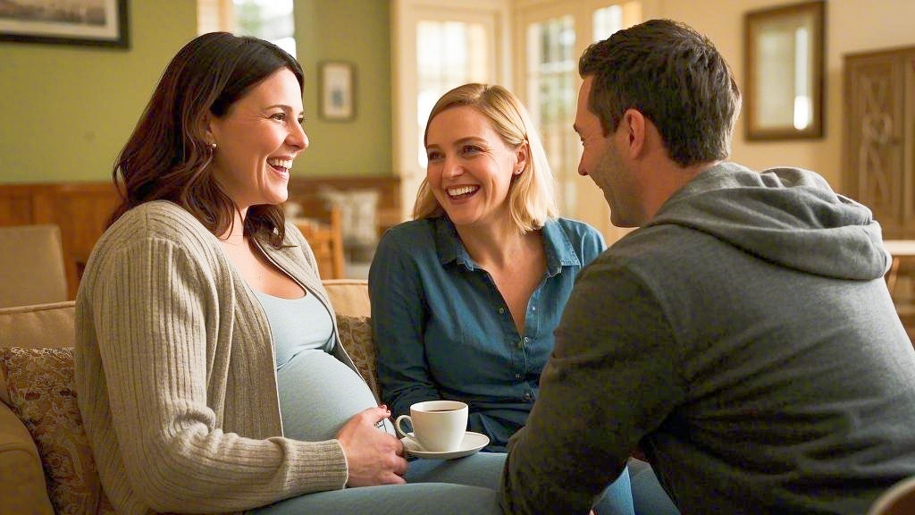 Houston Surrogacy – Surrogate Mother and Intended Parents Having a Warm Conversation at Home