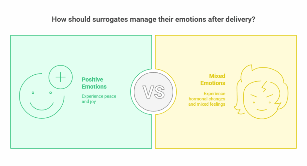 How should surrogates manage their emotions after delivery?